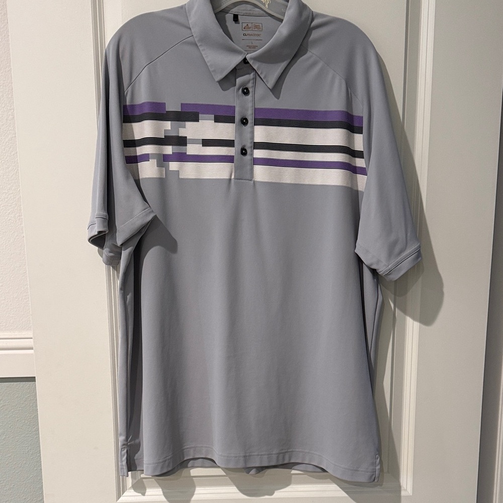 Adidas Men's Gray and Purple Polo Shirt size Large